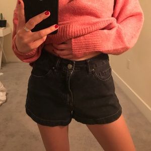 Black denim shorts